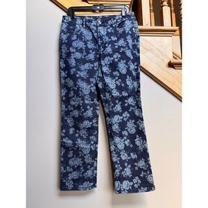 Liz Claiborne Womens Floral Blue Capri Jeans Size 8 Rose Denim Artsy Y2K Stretch